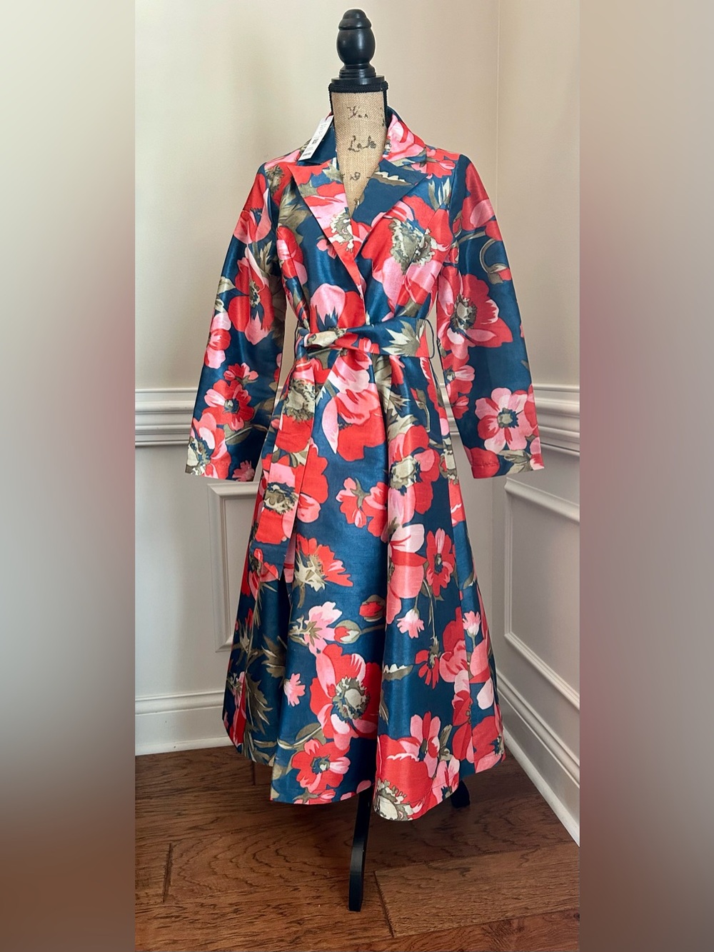 NWT Frances Valentine Lucille Wrap Maxi Dress with Poppy Coral Floral Print
